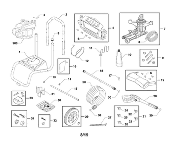 Main Unit Diagram and Parts List for 021023-00  Briggs and Stratton Pressure Washer